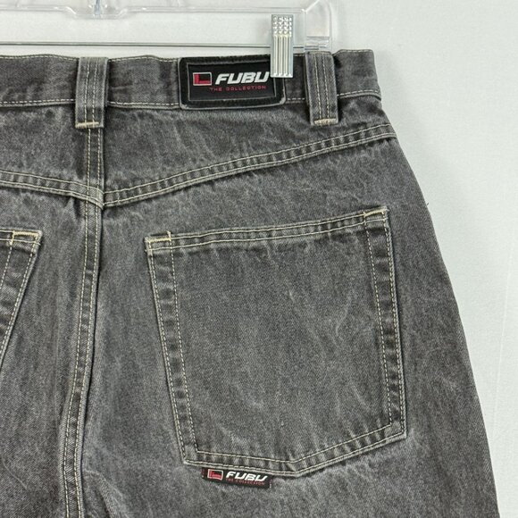 Fubu Jeans Men's Size 38 x 31 Y2K Relaxed Fit Stonewashed Black Denim Jeans - Picture 12 of 16